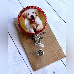 Golden Retriever Pup Glitter Handmade Resin Badge Reel